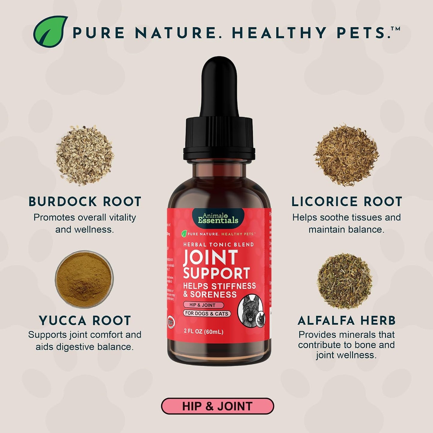Animal Essentials Herbal Tonic Blend Joint Support Helps Stiffness & Soreness for Dogs & Cats - Dog Supplements &