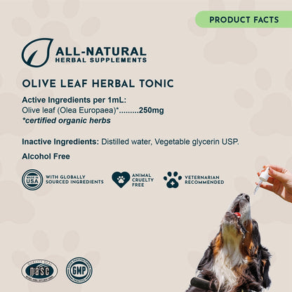 Animal Essentials Herbal Tonic Olive Leaf Promotes Resistance to Pathogens for Dogs & Cats - Dog Supplements & Vitamins