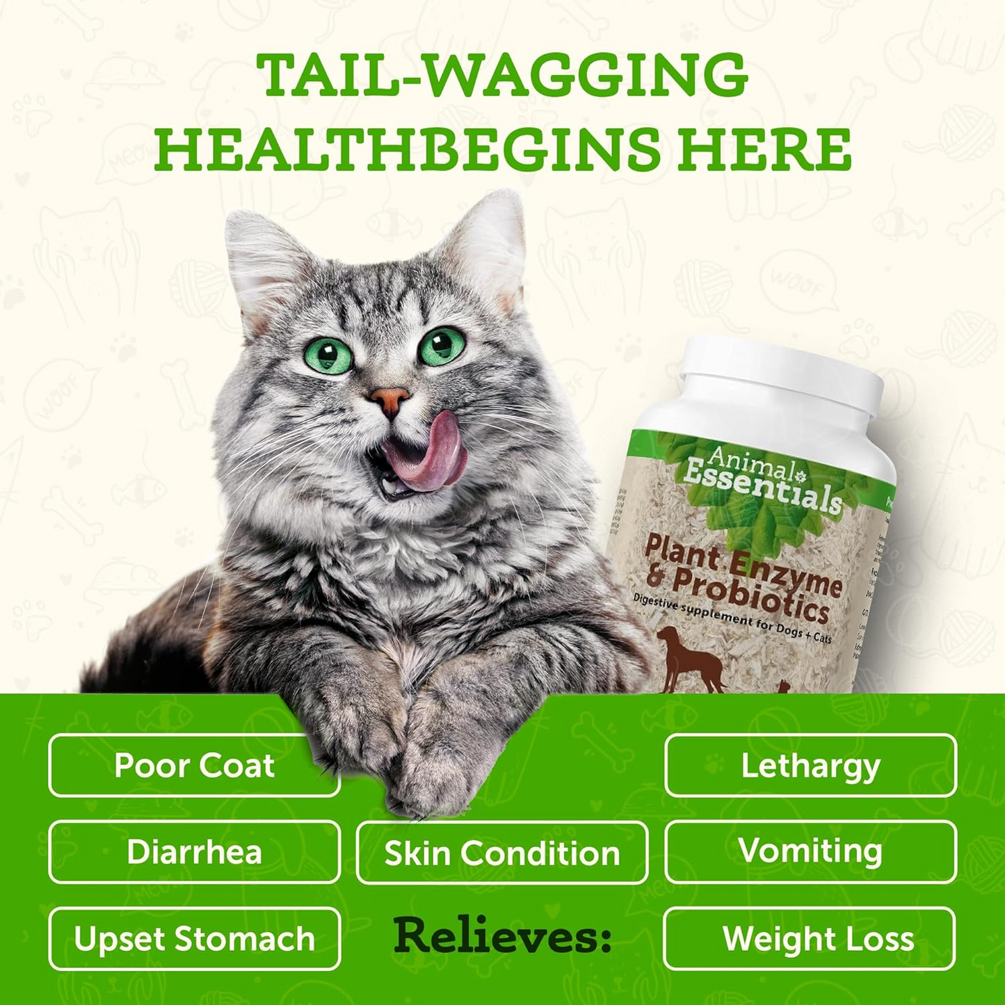Animal Essentials Plant Enzyme & Probiotic Digestive Supplement Powder for Dogs & Cats - Dog & Cats Digestive &