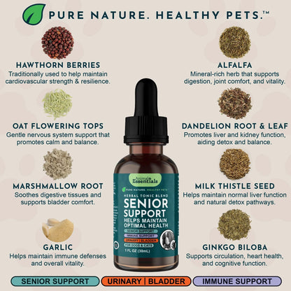 Animal Essentials Senior Support Herbal Tonic to Maintain Optimal Health for Dogs & Cats - Pet Vitamins & Supplements 10