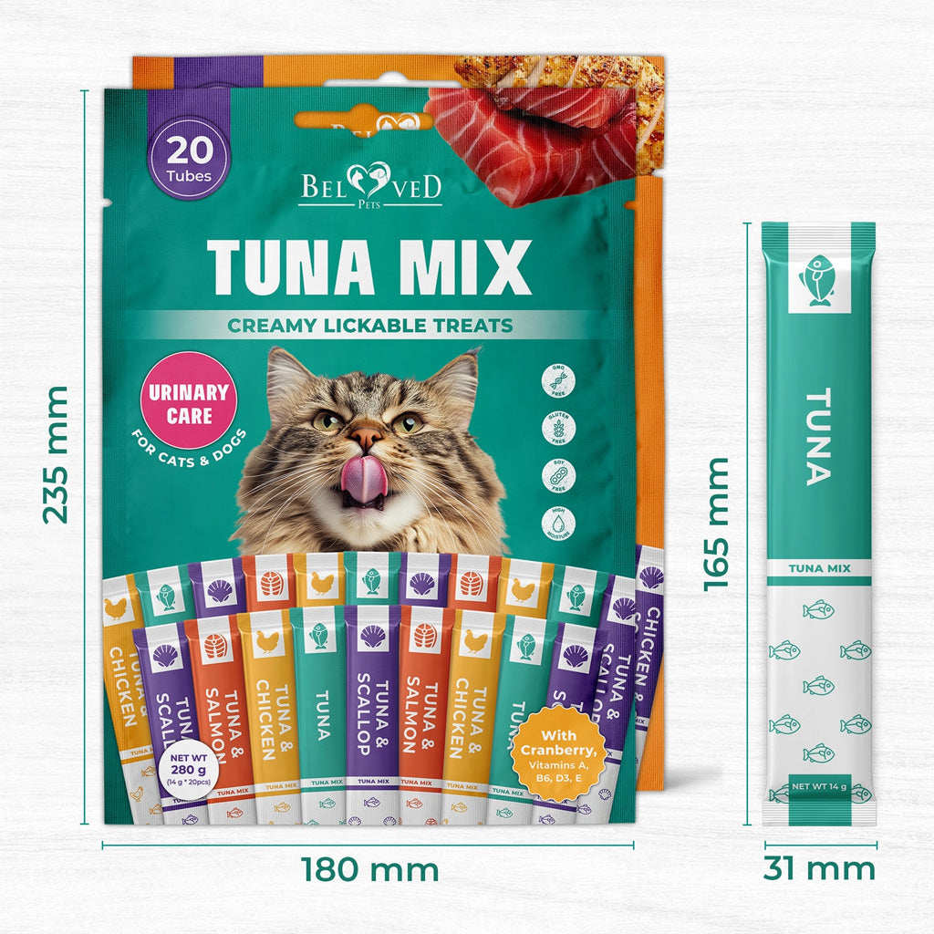 Beloved Pets Chicken & Tuna Mix Creamy Lickable Treats Dual Support for Cats & Dogs 40-count - Lickable Cat Treats 8