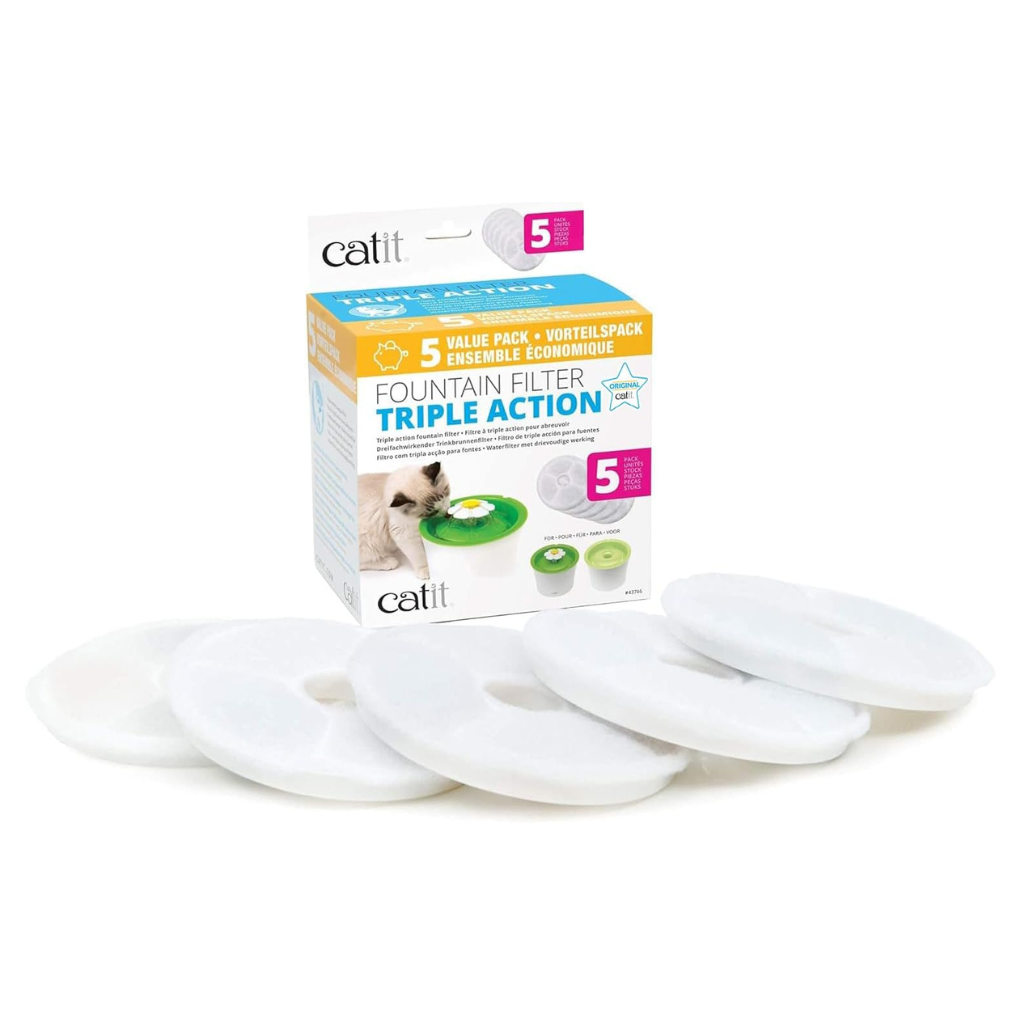 Catit Triple Action Fountain Filters For Catit Flower Fountains - Pack of 5 - Cat Bowls & Feeders 7
