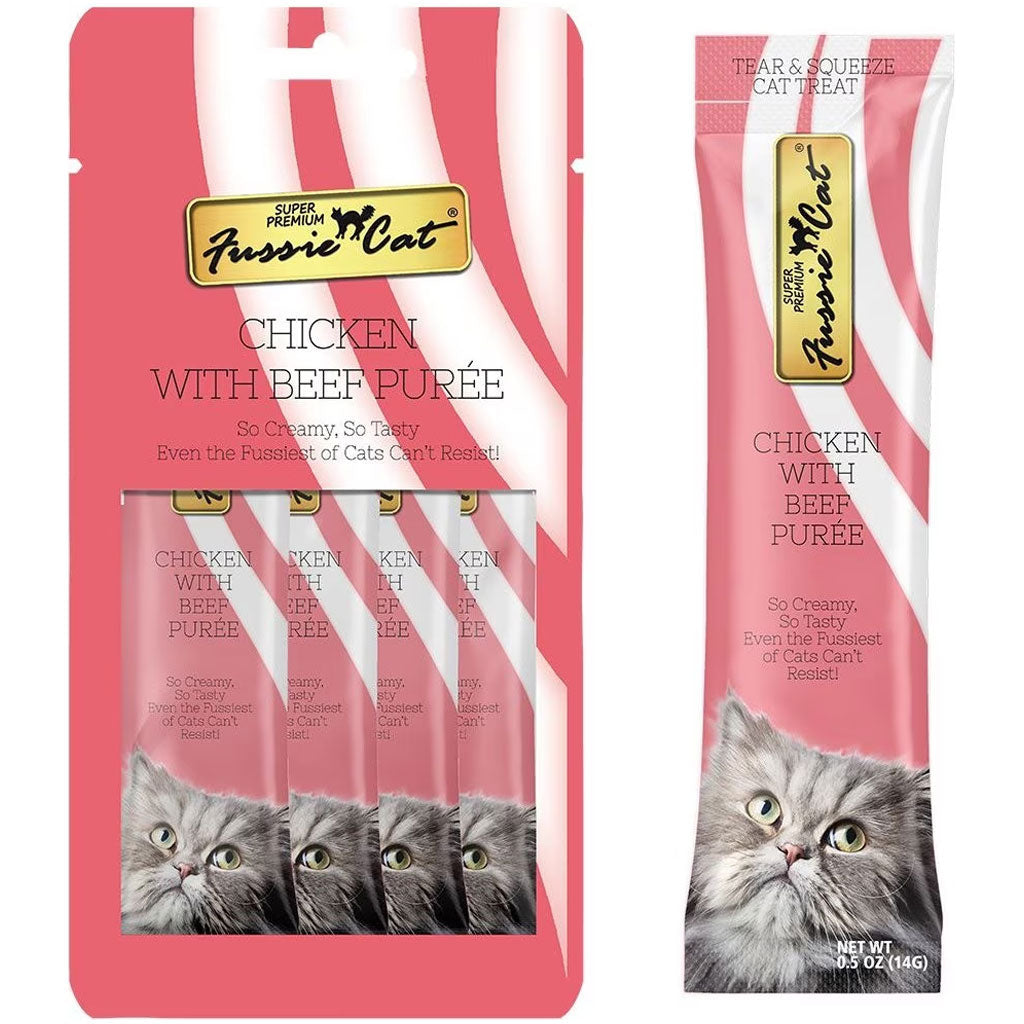 Fussie Cat Chicken with Beef Puree Lickable Cat Treats 0.5-oz x 4-tubes - Cat Treats 1