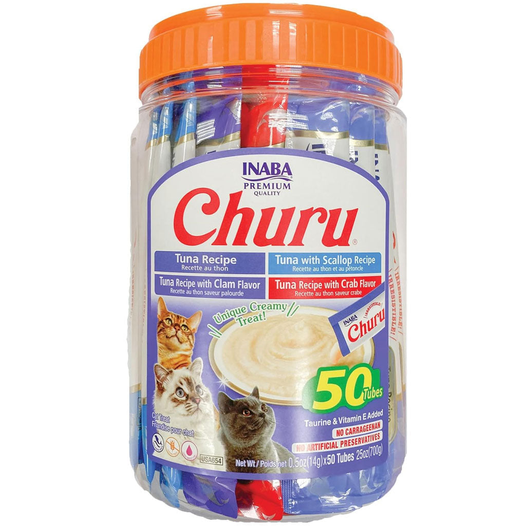 Inaba Churu Tuna Seafood Variety Pack Grain-Free Lickable Treat for Cats 50ct