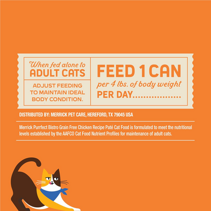 Merrick Purrfect Bistro Grain Free Premium Soft Canned Pate Adult Wet Cat Food High Protein Chicken Recipe - 3-oz, case