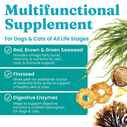 Solid Gold SeaMeal is a multifunctional supplement with natural ingredients that helps maintain your pet's healthy coat.