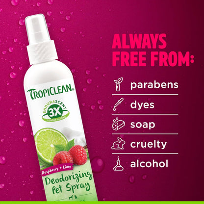 TropiClean EnduraScent Raspberry Lime Deodorizing Pet Spray For Dog & Cat (8 oz)