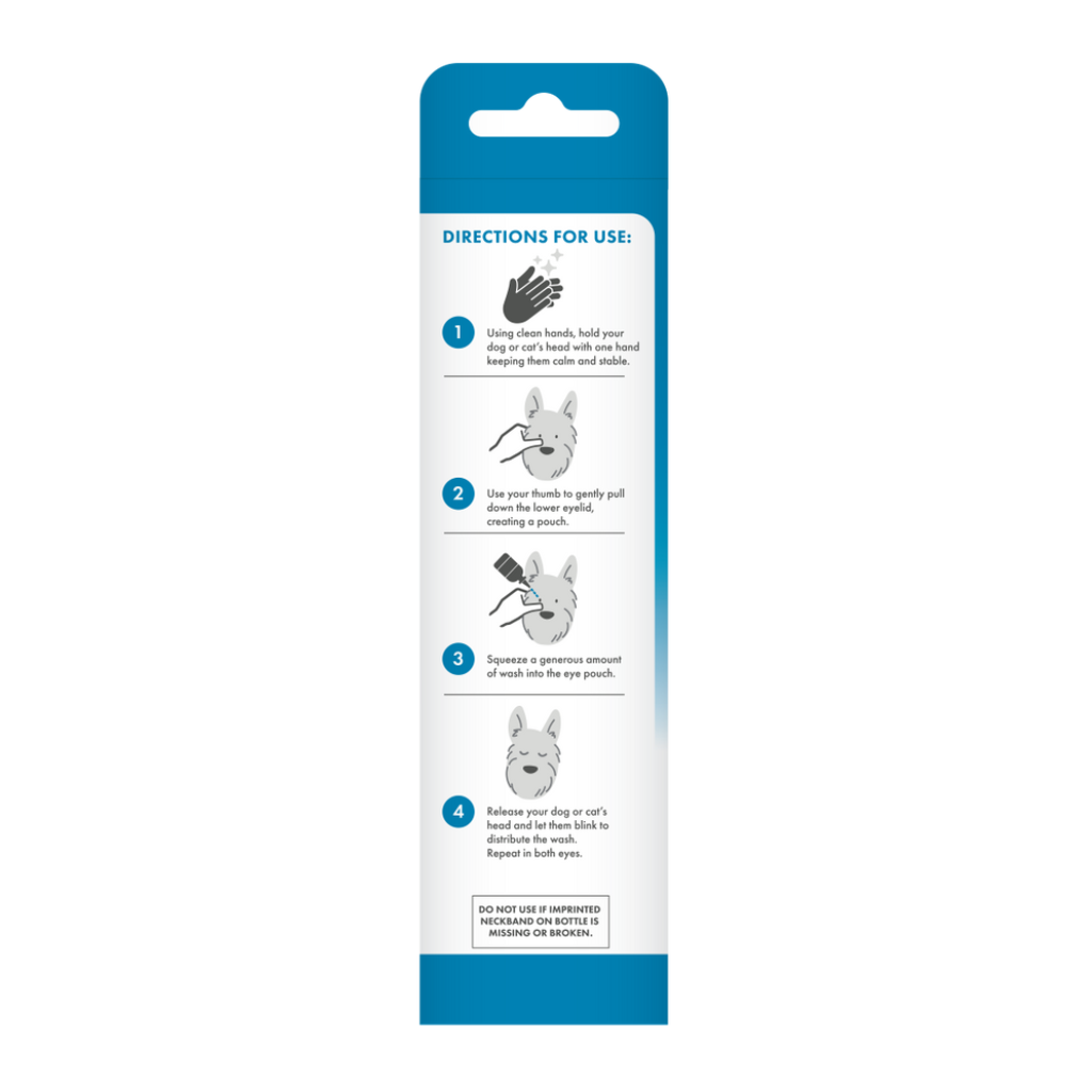 Back Label of TropiClean HomeVet Soothing Eye Wash Liquid for Dogs & Cats