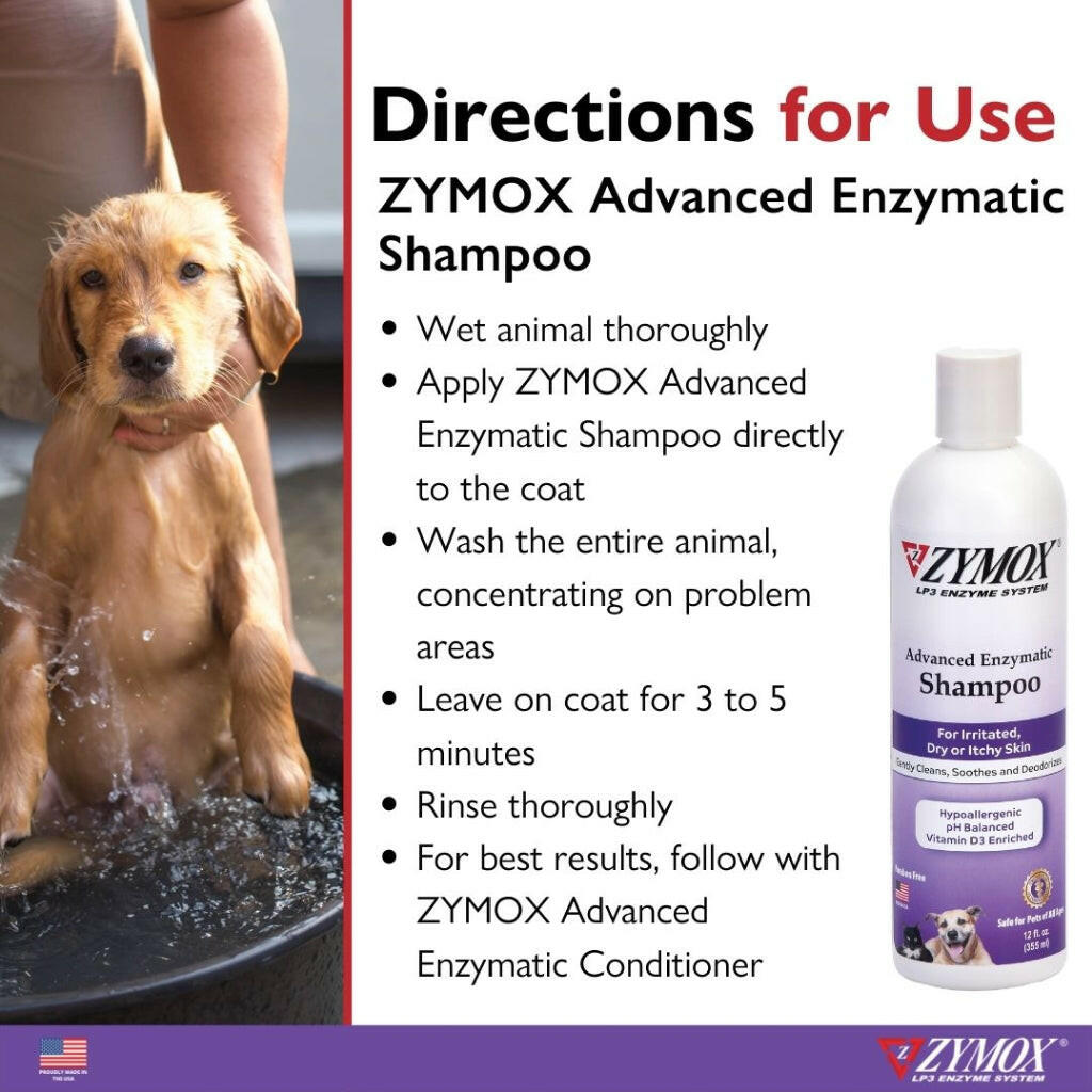 Zymox Enzymatic Oatmeal Pet Shampoo Liquid for Dogs & Cats - Directions for Use