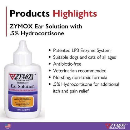Zymox Enzymatic Ear Hydrocortisone Drops for Dogs & Cats - Highlights